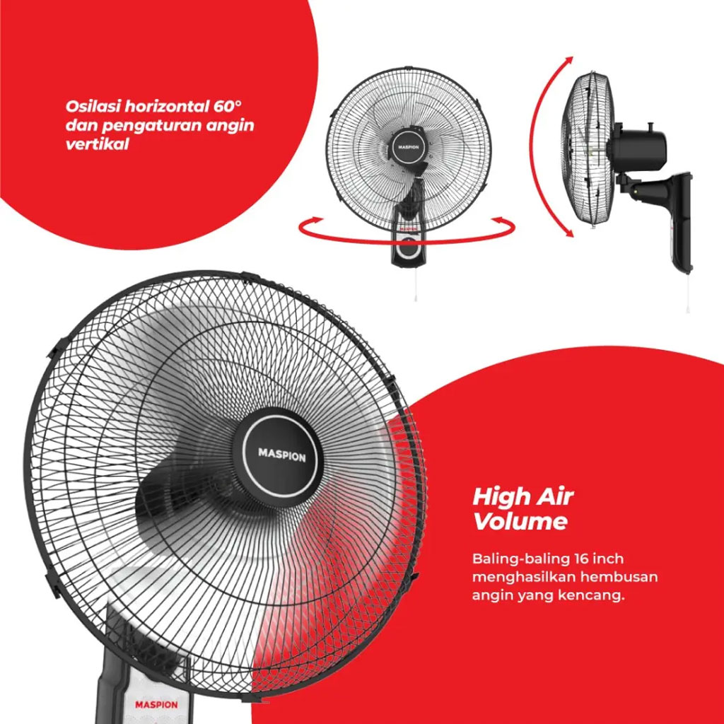 Maspion Kipas Dinding Wall Fan 16 Inch - MWF-1609 K | MWF1609K